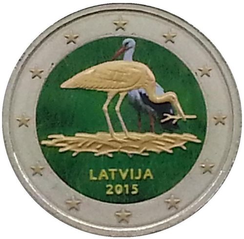 2 euro Lettonie 2015 Cigogne couleur 2