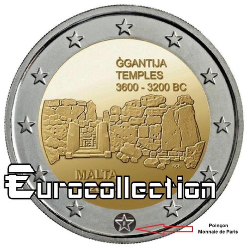 2 euro Malte 2016 Temple Ggantija avec Poinçon F