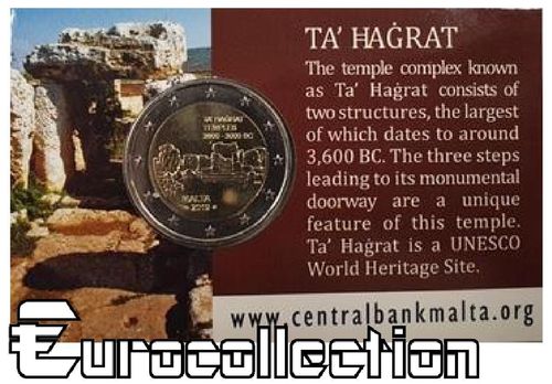 Coincard 2 euro Malte 2019 Temple Ta'Hagrat Avec poinçon Corne