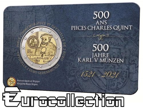 Coincard 2 euro Belgique 2021 Charles Quint version Wallonne