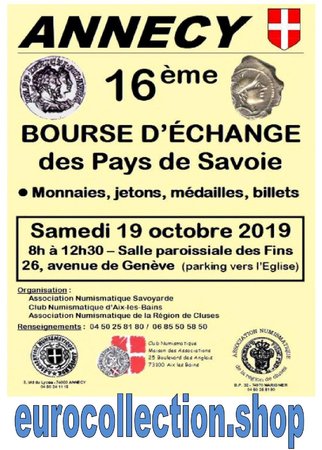 Annecy 19 octobre 2019 Bourse d'échange Monnaie, Jetons, médailles, Billets, Numismatique\\n\\n15/06/2019 08:28